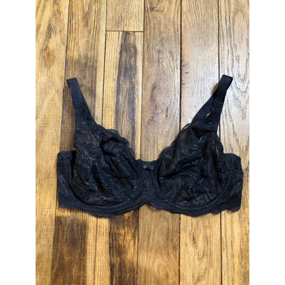 Paramour Black Lace Full Coverage Bra 38D Underwire Support
